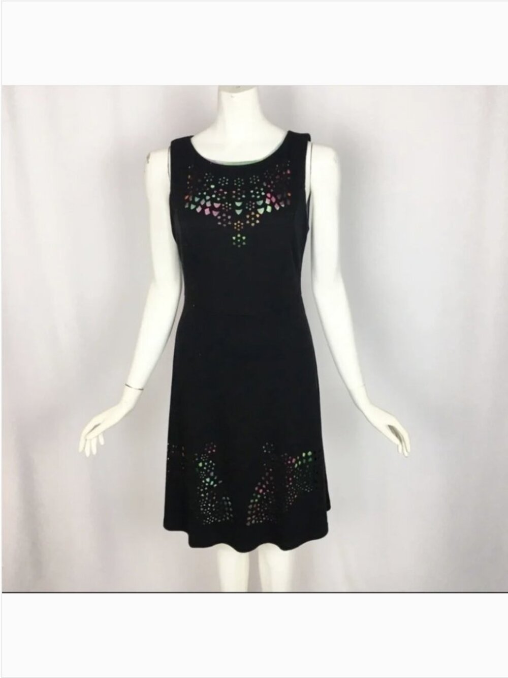 NWT Desigual Black Dress Colorful Cutout Design LBD Size Small